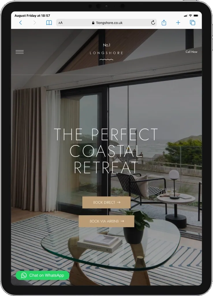 No. 1 Longshore coastal retreat homepage on an iPad