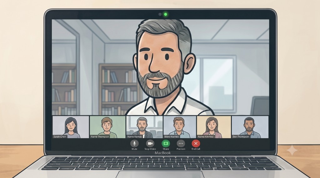 Video consultation with Gareth on a laptop