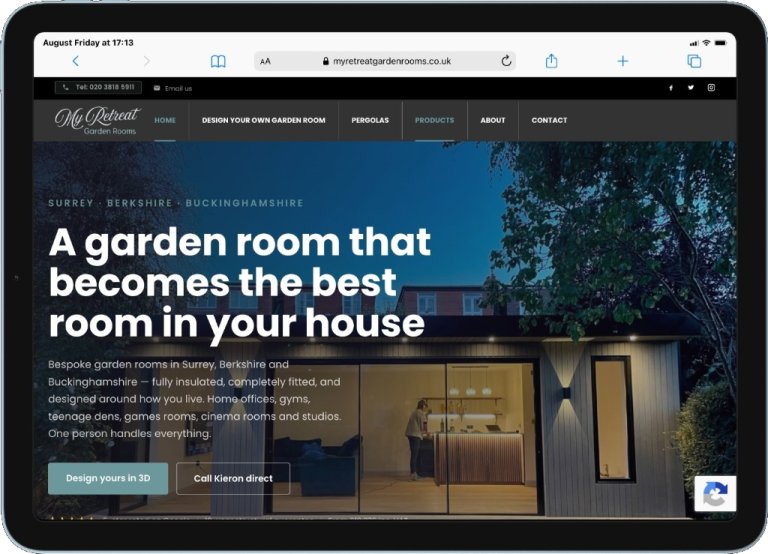 My Retreat Garden Rooms website on a tablet