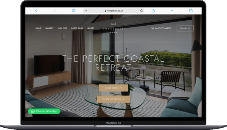 No. 1 Longshore holiday home website on a laptop
