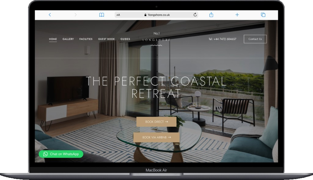 No. 1 Longshore holiday home website on a laptop