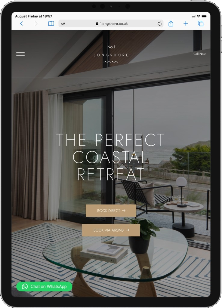 No. 1 Longshore coastal retreat homepage on an iPad